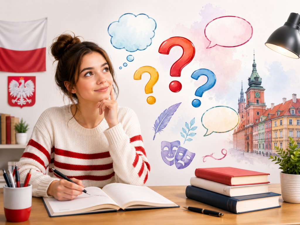 Grafika nawiązująca do pytania retorycznego w języku polskim