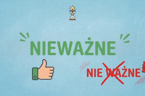 Grafika edukacyjna ze strzałkami skierowanymi do siebie, zielonym napisem "NAPRZECIW" i skreślonym "NA PRZECIW".
